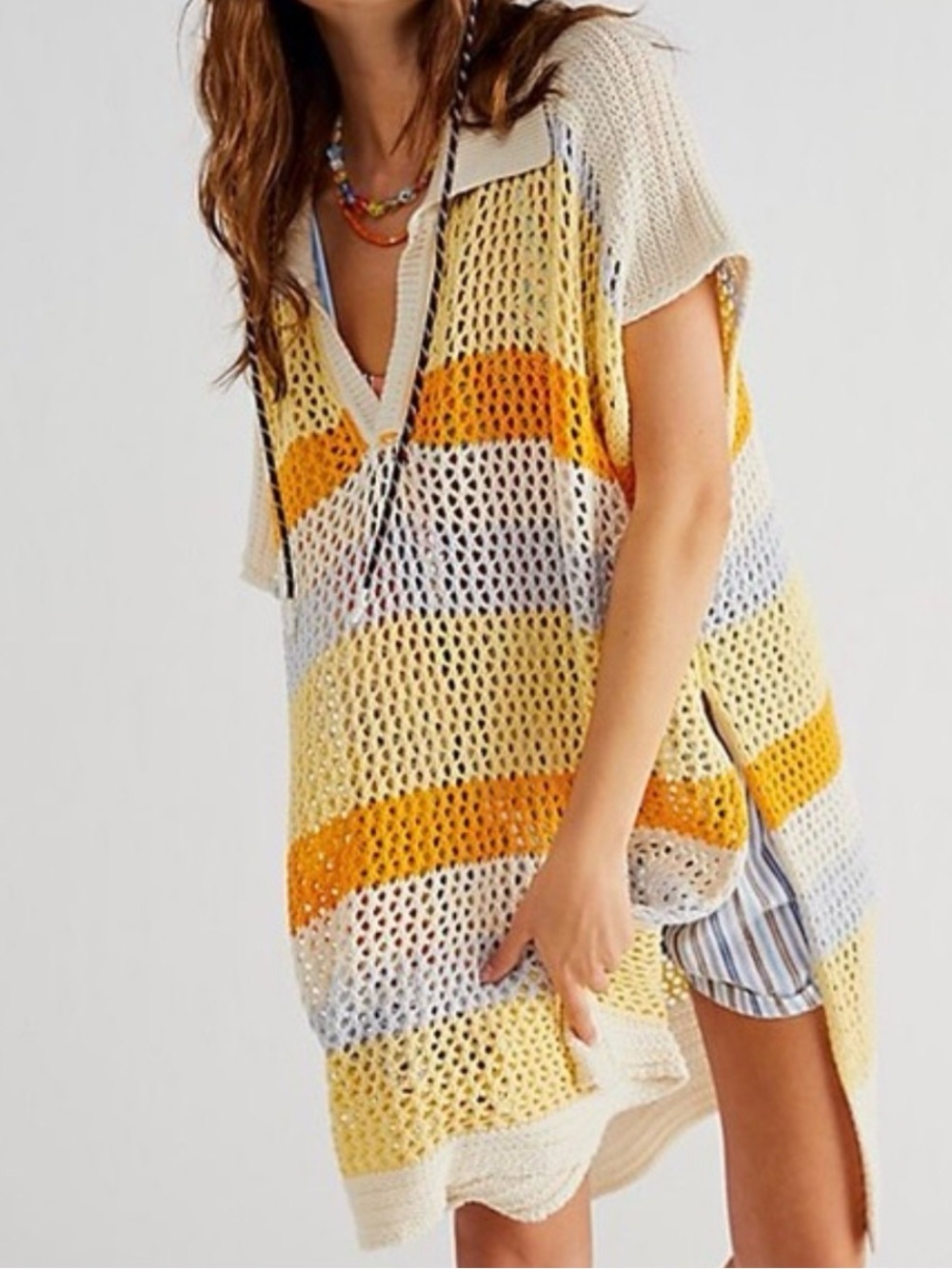 Free People Striped Open-Knit Blouse